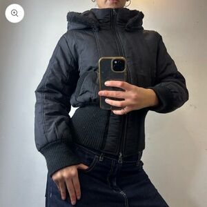 ❌SOLD❌Vintage Black Faux Fur Detachable Hooded Puffer Bomber Jacket